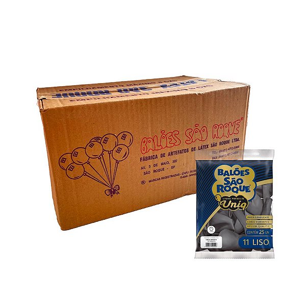 Balão Premium Uniq 11''27cm - Cinza Granito - Caixa com 25 pacotes - 625 unidades - Atacado São Roque - Rizzo