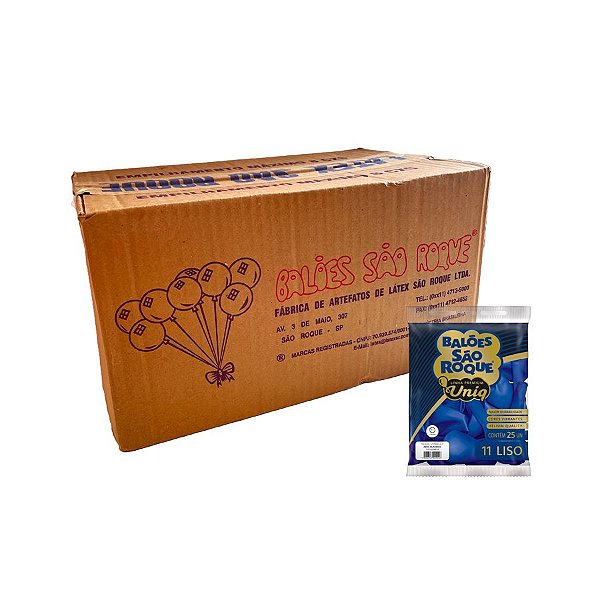 Balão Premium Uniq 11''27cm - Azul Clássico - Caixa com 25 pacotes - 625 unidades - Atacado São Roque - Rizzo