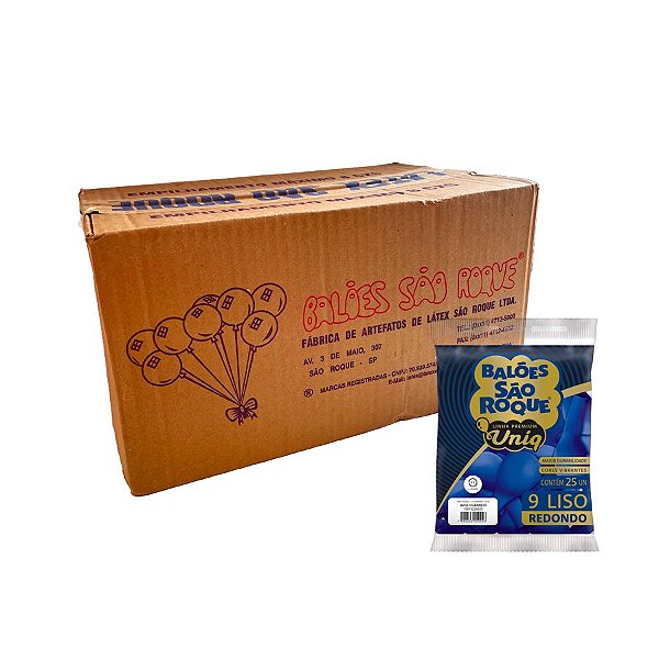 Balão Premium Uniq 9''23cm - Azul Clássico - Caixa com 25 pacotes - 625 unidades - Atacado São Roque - Rizzo