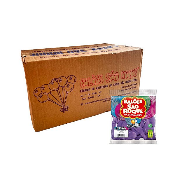 Balão de Festa Látex Metallic 5'' - Roxo- Caixa com 25 pacotes - 625 unidades - Atacado São Roque - Rizzo