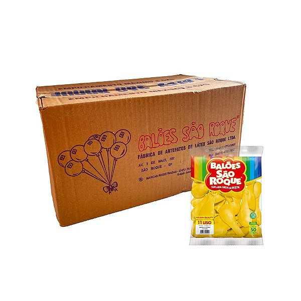 Balão de Festa Látex Liso 11'' - Amarelo Citrino - Caixa com 25 pacotes - 1250 unidades - Atacado São Roque - Rizzo