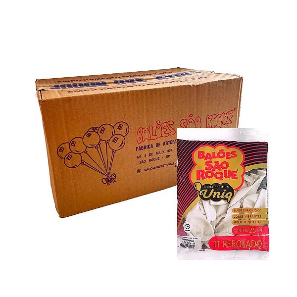 Balão Premium Uniq 11''27cm - Branco Pérola - Caixa com 25 pacotes - 625 unidades - Atacado São Roque - Rizzo