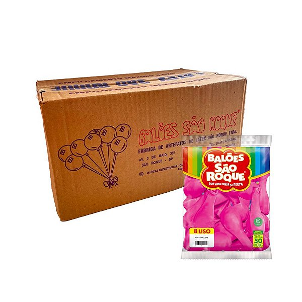 Balão de Festa Látex Liso 8'' - Rosa Chiclete - Caixa com 25 pacotes - 1250 unidades - Atacado São Roque - Rizzo