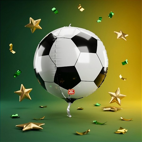 Balão de Festa Metalizado 4D 25" 63cm - Bola de Futebol - 1 unidade - Balões São Roque - Rizzo