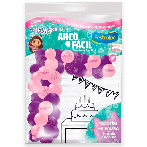 Kit Arco Facil - A Casa Magica da Gabby - 8 unidades - FestColor - Rizzo