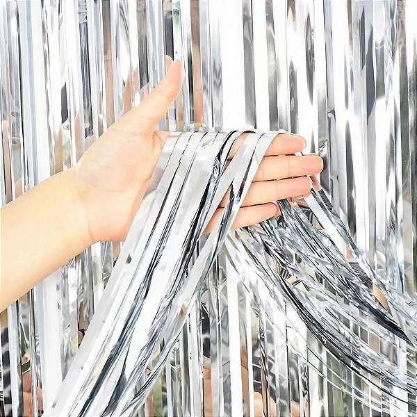 Cortina Decorativa Metalizada Fosca Prata L1 x A2 m - 1 unidade - Rizzo