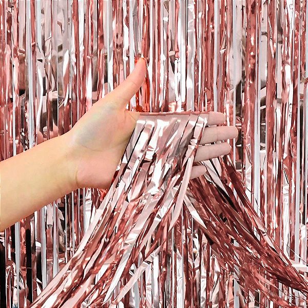 Cortina Decorativa Metalizada Fosca Rosa L1 x A2 m - 1 unidade - Rizzo