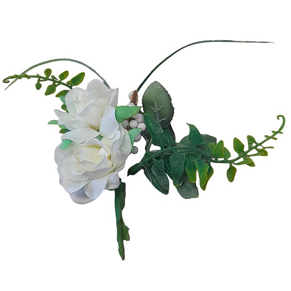 Pick Decorativo - 2 Botões de Rosa Brancas - 1 unidade - 13x9cm - Cromus - Rizzo