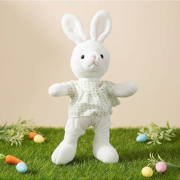 Coelha de Pelúcia com Vestido de Quadrados Verdes - 60cm - 1 unidade - Rizzo