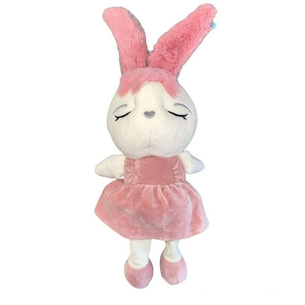 Coelha de Pelúcia com Vestido e Orelhas Rose - 36cm - 1 unidade - Rizzo