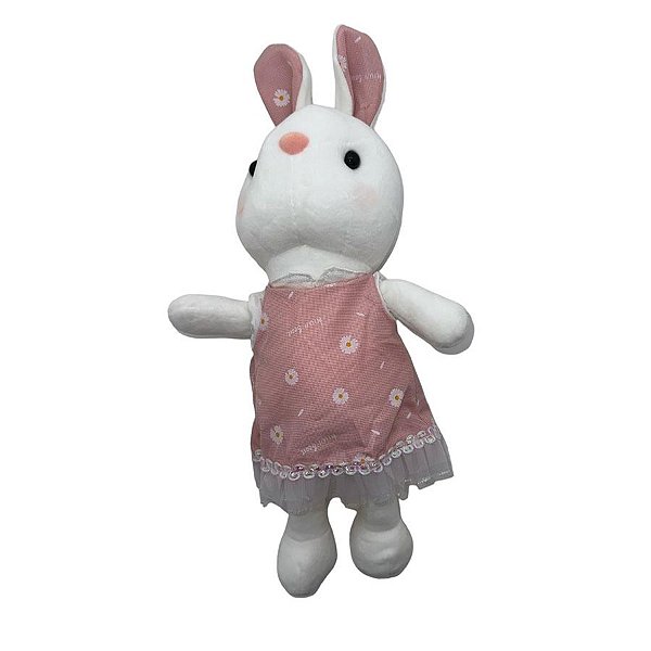 Coelha de Pelúcia com Vestido Rosa - 38cm - 1 unidade - Rizzo