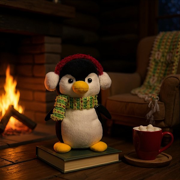 Pinguim de Pelúcia de Natal - Repete Falas com Movimento - 1 unidade - Cromus - Rizzo