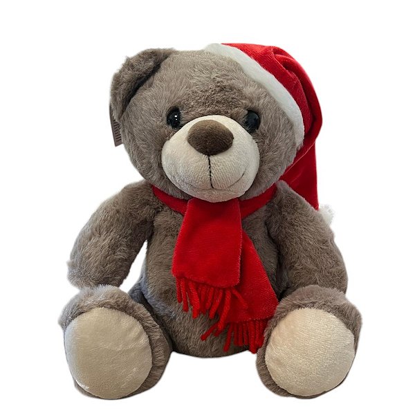 Urso de Pelúcia com Gorro - Cinza - 27cm  - 1 unidade - Cromus - Rizzo
