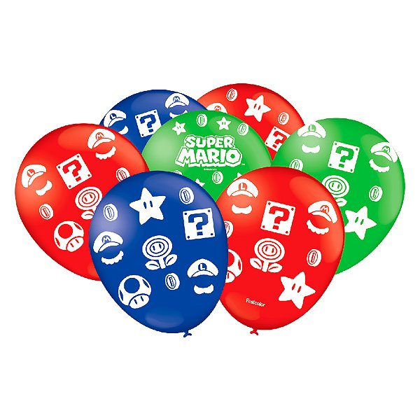 Balão de Festa Decorado Especial 9" 23cm - Super Mario - 25 unidades - FestColor - Rizzo