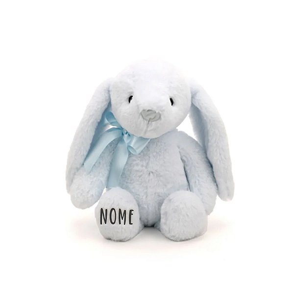 Coelho de Pelúcia Azul com Laço Personalizado - 31cm  - 1 unidade - Rizzo