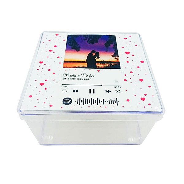 Caixa Acrílica com Foto e Música Spotify - 14x14cm - 1 unidade - Rizzo Personalize
