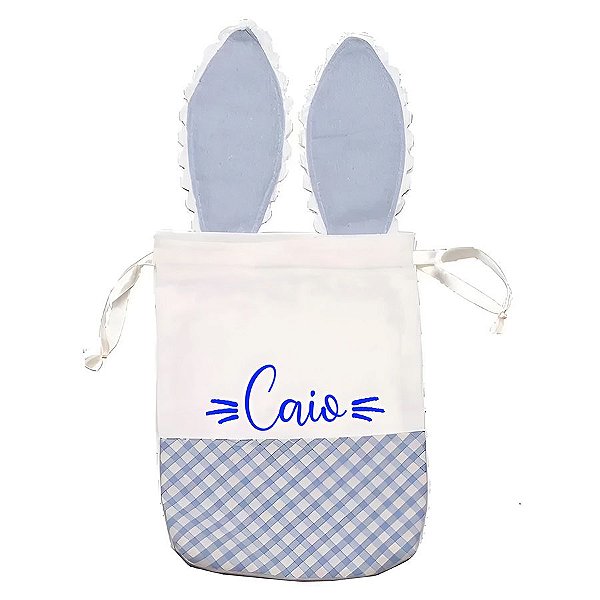 Bolsinha de Páscoa Coelho com Nome - Azul - 1 unidade - Rizzo Personalizado