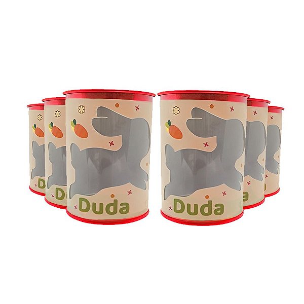 Tubo Lata com Visor Coelhinho 8,5x6,3cm - Vermelho - 6 unidades - Rizzo Personalizado