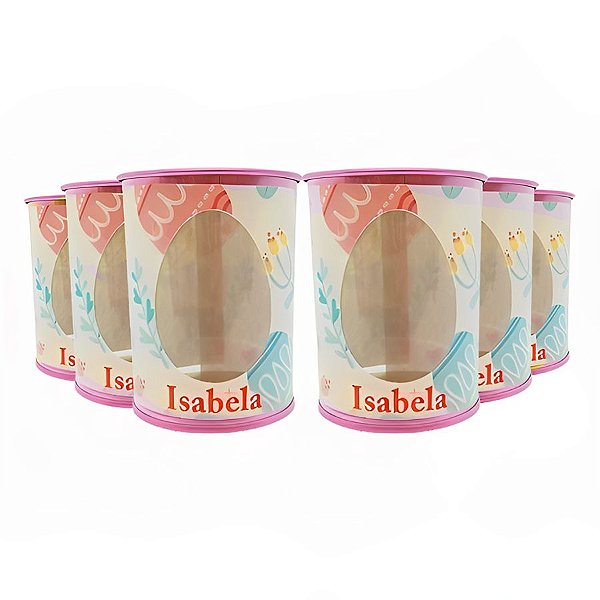 Tubo Lata com Visor Ovo de Páscoa 8,5x6,3cm - Rosa - 6 unidades - Rizzo Personalizado