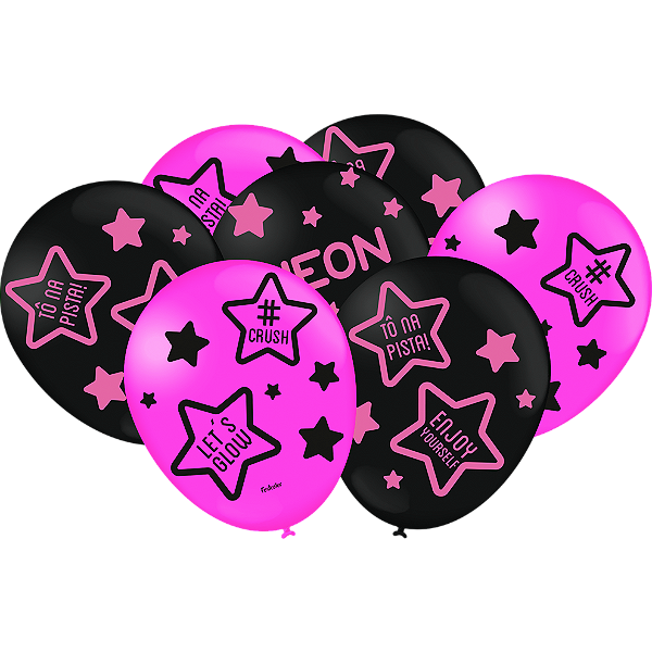 Balão Preto e Pink Festa Neon - 25 unidades - Festcolor