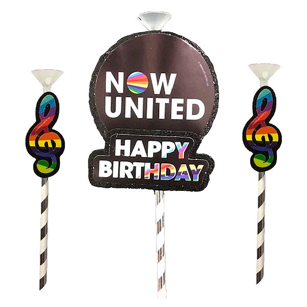 Topo de Bolo com Pega Balão  Impresso EVA - Now United - 3 unidades - Piffer - Rizzo