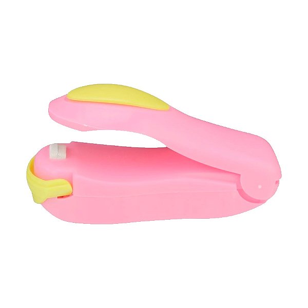 Mini Seladora de Embalagens Portátil - Rosa e Amarelo - 10x4x5 cm - 1 unidade - Clink - Rizzo Balões e Embalagens