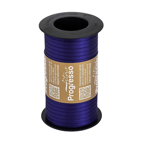 Fita de Cetim Carretel T900/000 4mm - 100m Cor 1199 Azul Bic - 1 unidade - Fitas Progresso - Rizzo