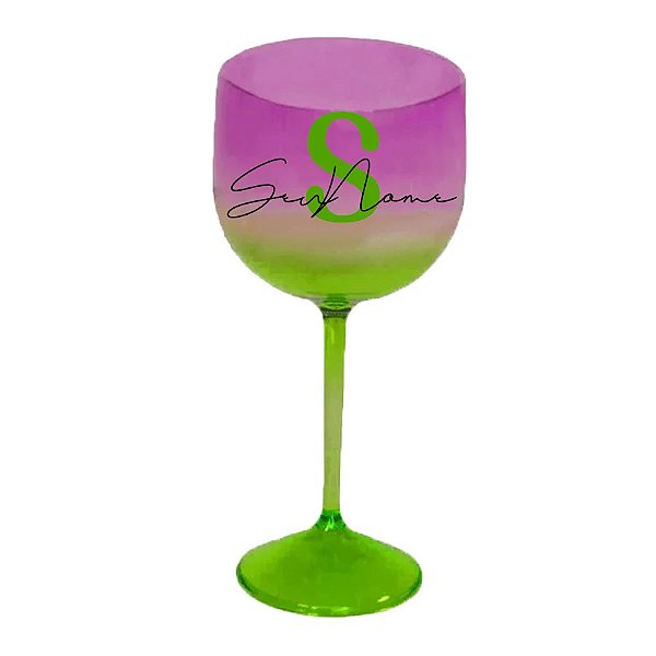 Taça de Gin c/ Nome e Inicial em Destaque - Verde e Roxo - 1 unidade - Rizzo Personalizado