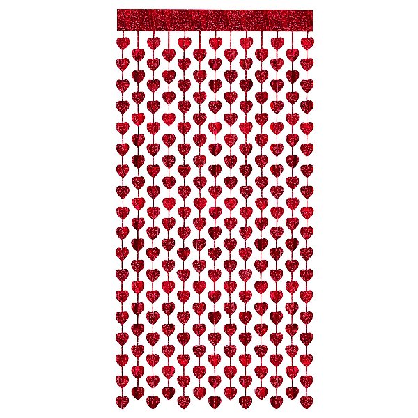 Cortina Decorativa Painel Mágico - Corações Vermelho Metalizado Glitter - 1x2m - 1 unidade - Rizzo