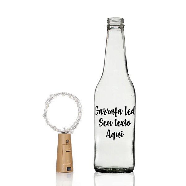 Garrafa Long Neck de Vidro com Rolha Led Personalizável - 01 Unidade - Rizzo Personalizado