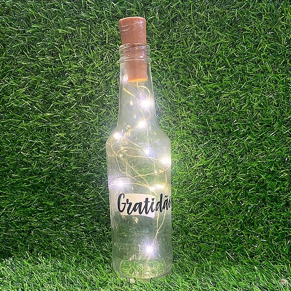 Garrafa Long Neck de Vidro com Rolha LED - Gratidão - 01 unidade - Rizzo