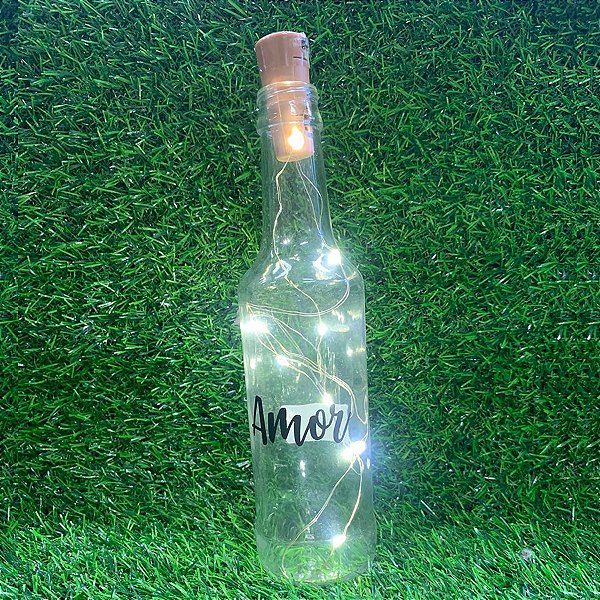 Garrafa Long Neck de Vidro com Rolha LED - Amor - 01 unidade - Rizzo
