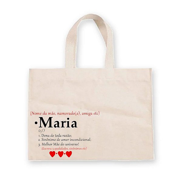 Sacola de Algodão Cru Personalizado - Sinônimos de Amor - 40cm x 33cm - 1 unidade - Rizzo