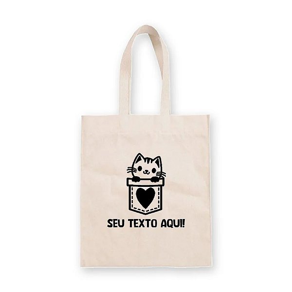 Sacola de Algodão Cru Personalizado Love Cat - 22cm x 33cm - 1 unidade - Rizzo