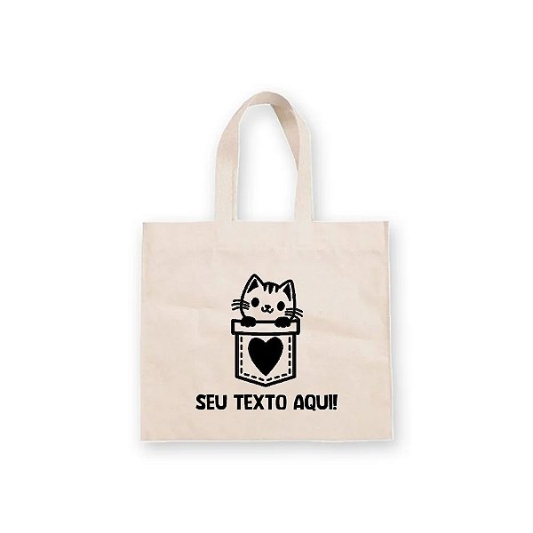 Sacola de Algodão Cru Personalizado Love Cat - 20cm x 22cm - 1 unidade - Rizzo