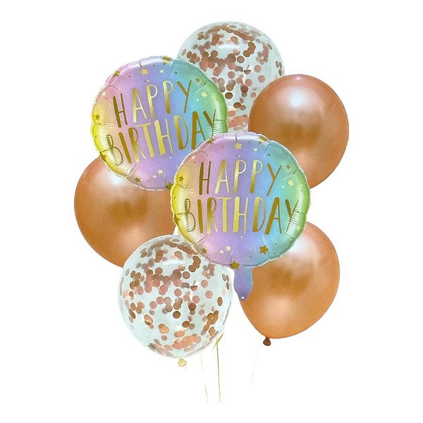 Kit Buquê Balões Happy Birthday Rose - Buquê com 7 Balões  - 1 unidade - Rizzo