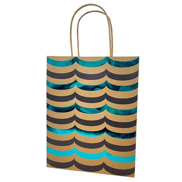 Sacola de Papel Kraft para Presente Ondulada Metalizada - Azul - 31x25x11cm - 1 unidade - Rizzo