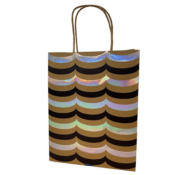 Sacola de Papel Kraft para Presente Ondulada Metalizada - Prata - 31x25x11cm - 1 unidade - Rizzo