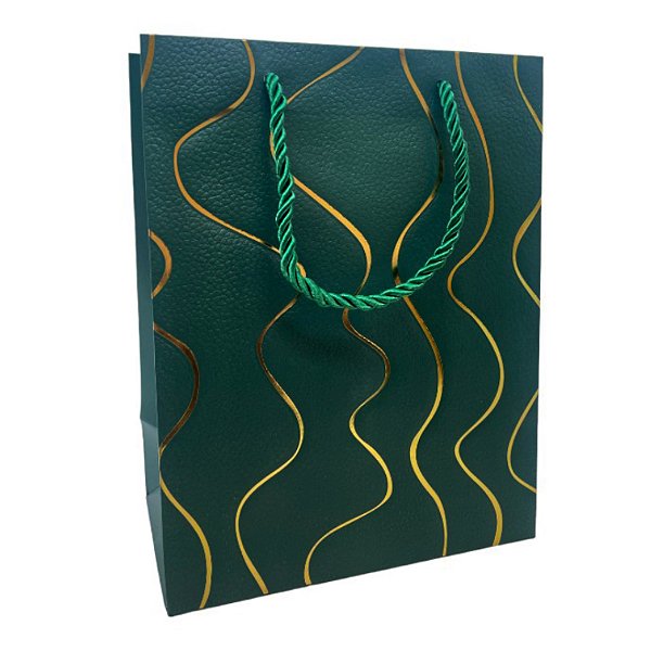 Sacola de Papel para Presente Ondas Almofadadas - Verde - 32x26x12cm - 1 unidade - Rizzo