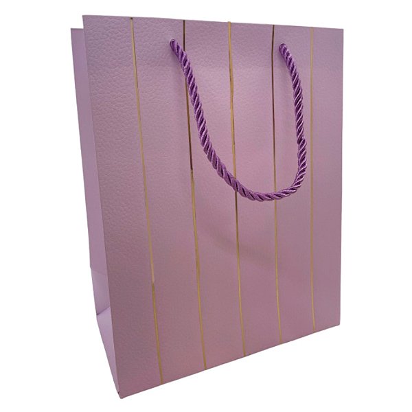 Sacola de Papel para Presente Listras Almofadadas - Lilás - 32x26x12xcm - 1 unidade - Rizzo