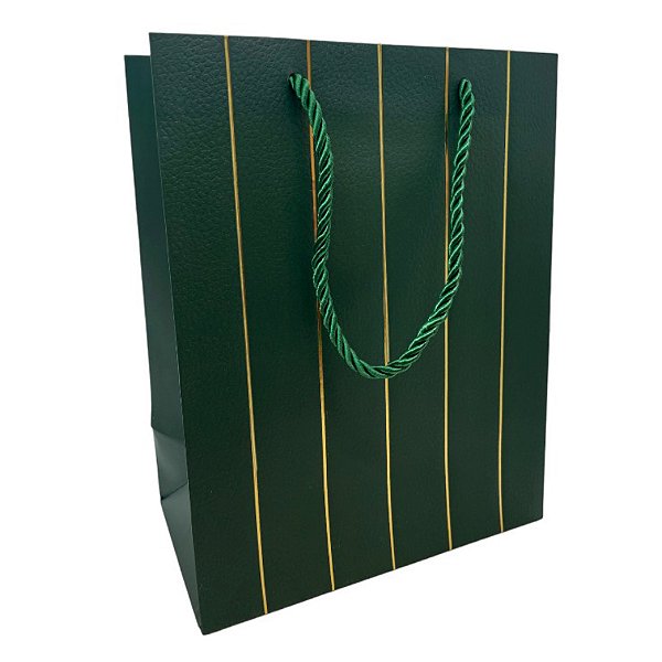 Sacola de Papel para Presente Listras Almofadadas - Verde - 32x26x12xcm - 1 unidade - Rizzo