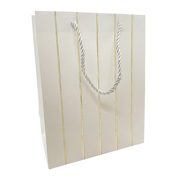 Sacola de Papel para Presente Listras Almofadadas - Branca - 32x26x12xcm - 1 unidade - Rizzo