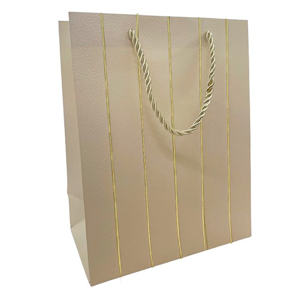 Sacola de Papel para Presente Listras Almofadadas - Creme - 32x26x12xcm - 1 unidade - Rizzo