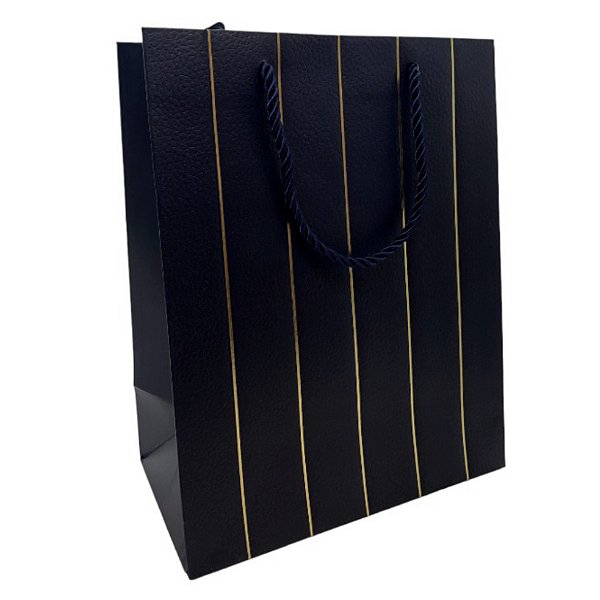 Sacola de Papel para Presente Listras Almofadadas - Azul - 32x26x12xcm - 1 unidade - Rizzo