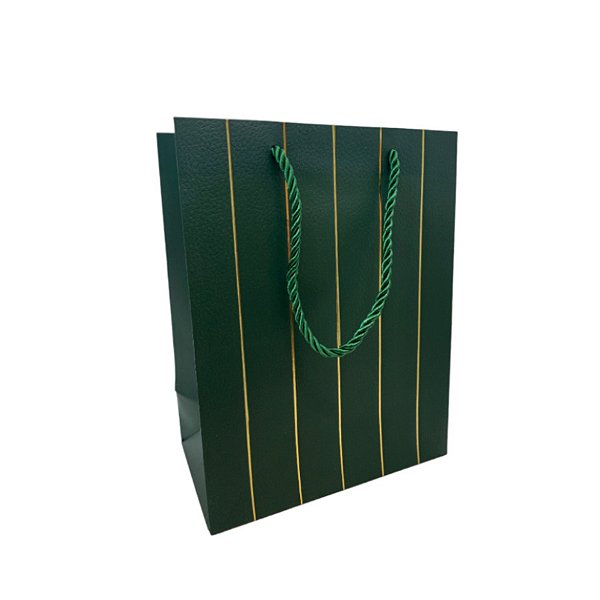 Sacola de Papel para Presente Listras Almofadadas - Verde - 23x18x10cm - 1 unidade - Rizzo