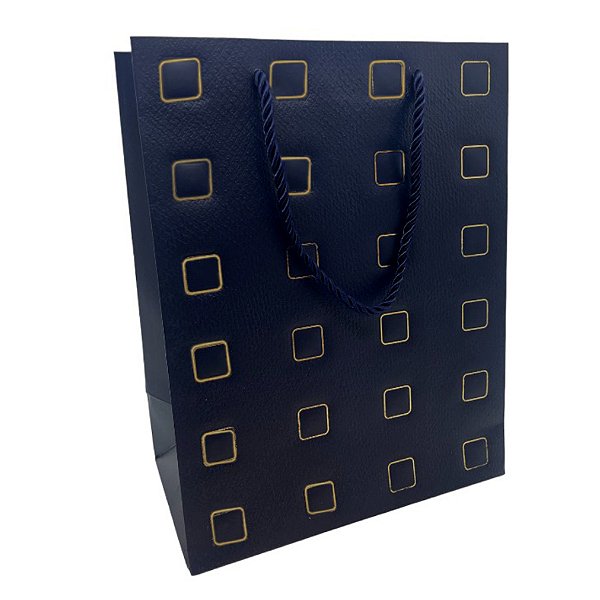 Sacola de Papel para Presente Quadrados Almofadados - Azul - 32x26x12cm - 1 unidade - Rizzo