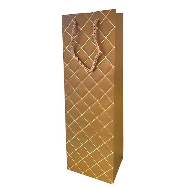 Sacola de Papel para Bebida Almofadada - Dourada - 36x12x9cm - 1 unidade - Rizzo