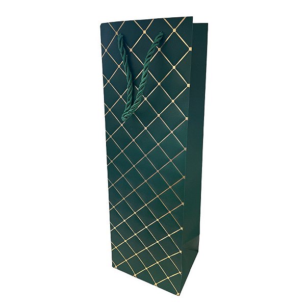 Sacola de Papel para Bebida Almofadada - Verde - 36x12x9cm - 1 unidade - Rizzo