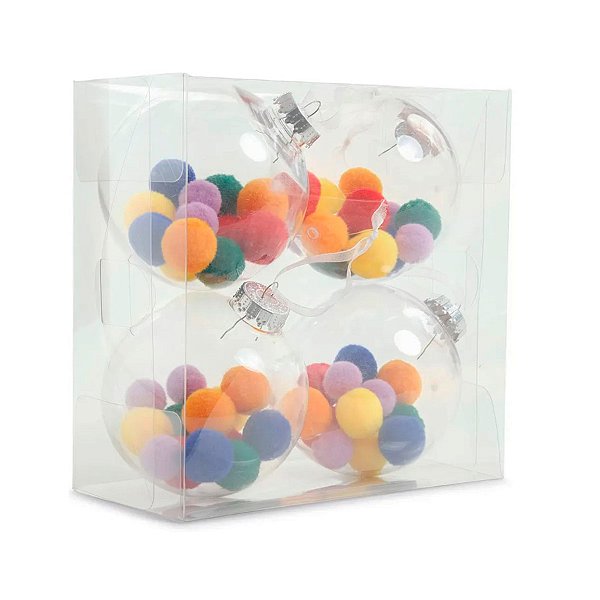 Bola de Natal - Pompom colorido - 10cm - 4 unidades - Cromus - Rizzo