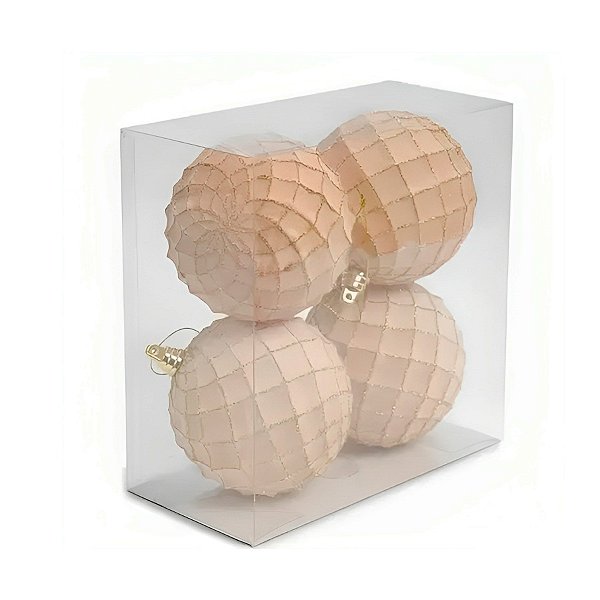 Bola de Natal Decorada - Xadrez Nude e Dourado - 10cm - 4 unidades - Cromus - Rizzo